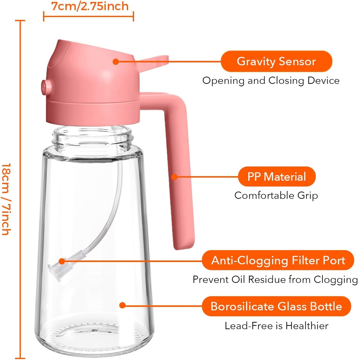 16 oz 2-in-1 Glass Olive Oil Sprayer for Cooking, Creamy White | Food-grade dispenser bottle, 470 ml, spray and pour, portion control, stickers included, for salad, frying and BBQ