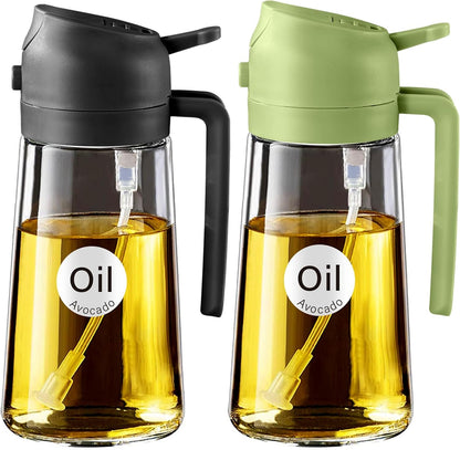 16 oz 2-in-1 Glass Olive Oil Sprayer for Cooking, Creamy White | Food-grade dispenser bottle, 470 ml, spray and pour, portion control, stickers included, for salad, frying and BBQ