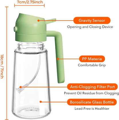 16 oz 2-in-1 Glass Olive Oil Sprayer for Cooking, Creamy White | Food-grade dispenser bottle, 470 ml, spray and pour, portion control, stickers included, for salad, frying and BBQ