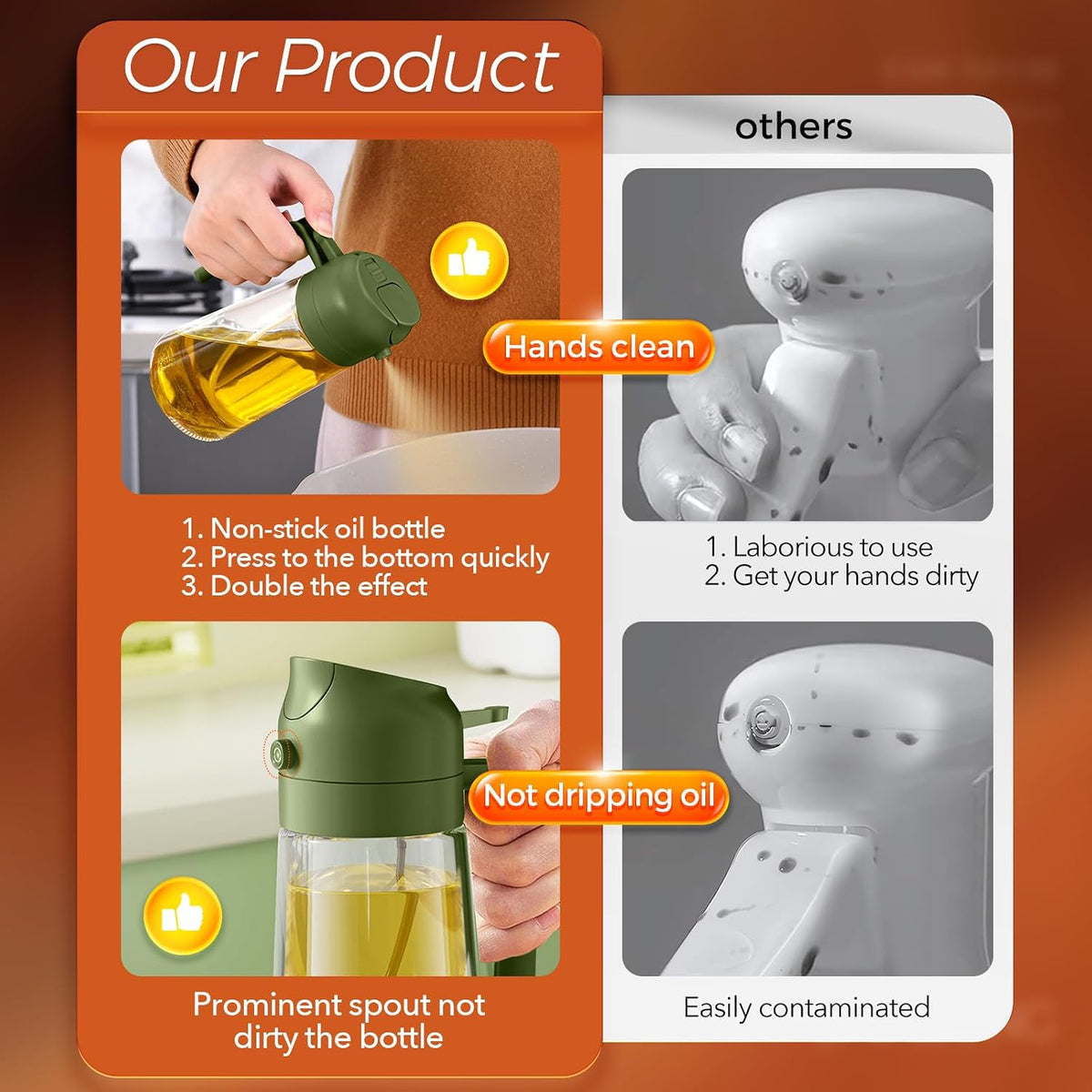 16 oz 2-in-1 Glass Olive Oil Sprayer for Cooking, Creamy White | Food-grade dispenser bottle, 470 ml, spray and pour, portion control, stickers included, for salad, frying and BBQ