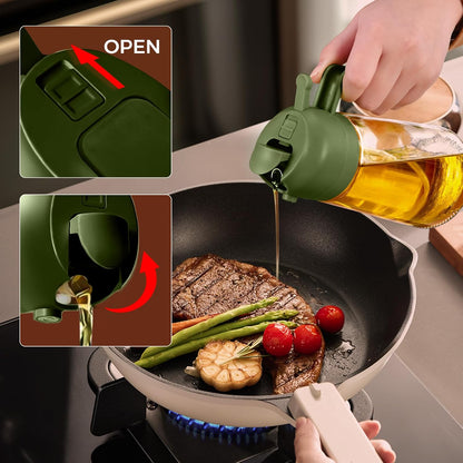 16 oz 2-in-1 Glass Olive Oil Sprayer for Cooking, Creamy White | Food-grade dispenser bottle, 470 ml, spray and pour, portion control, stickers included, for salad, frying and BBQ