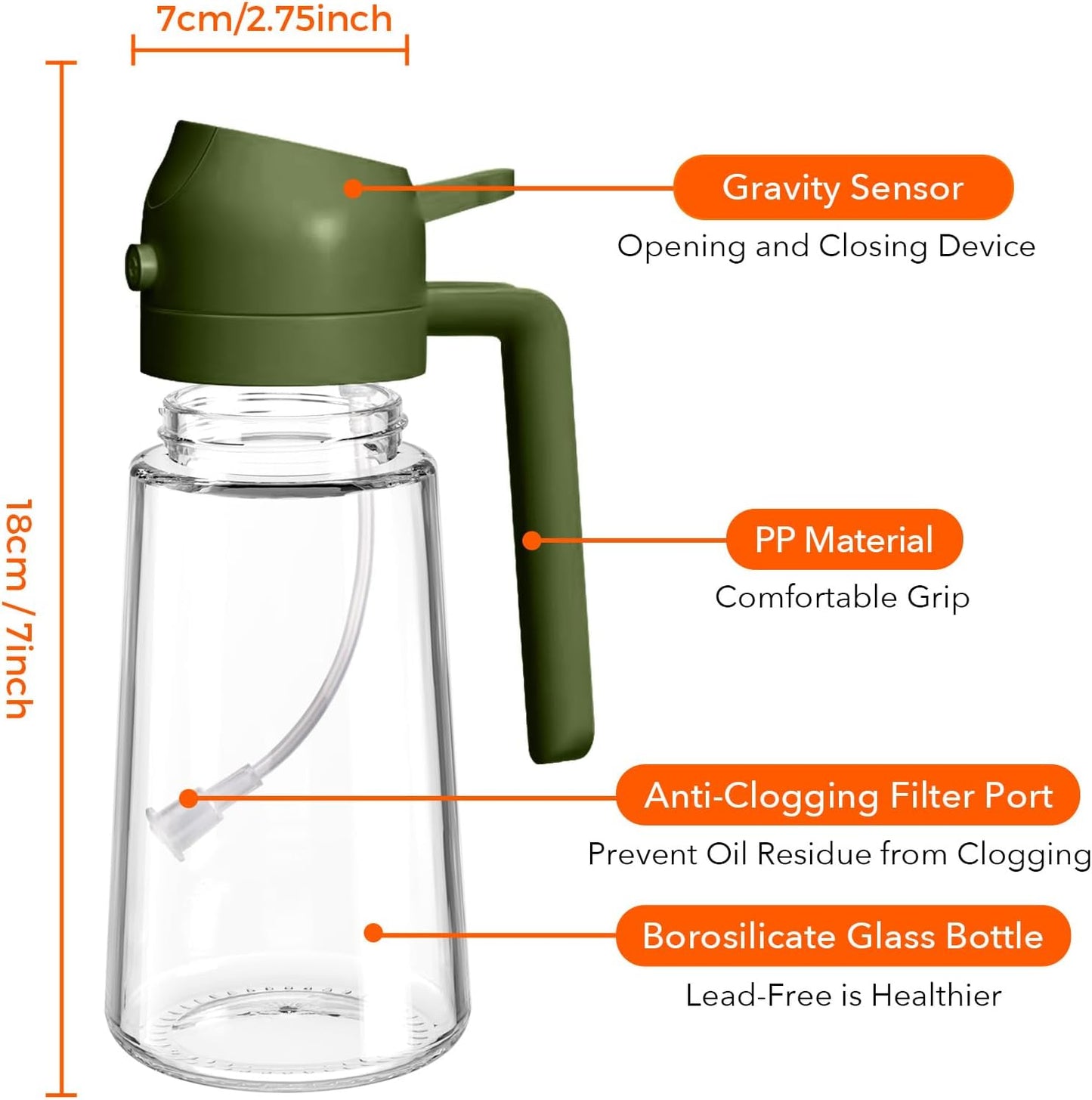 16 oz 2-in-1 Glass Olive Oil Sprayer for Cooking, Creamy White | Food-grade dispenser bottle, 470 ml, spray and pour, portion control, stickers included, for salad, frying and BBQ