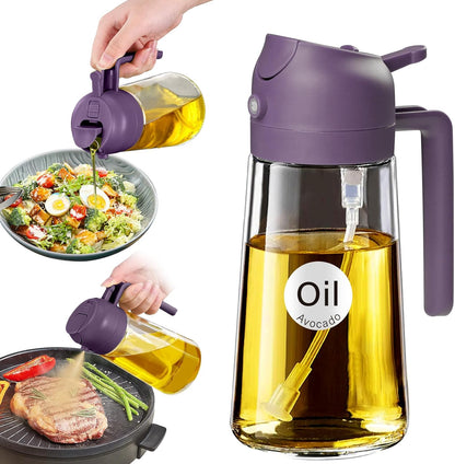 16 oz 2-in-1 Glass Olive Oil Sprayer for Cooking, Creamy White | Food-grade dispenser bottle, 470 ml, spray and pour, portion control, stickers included, for salad, frying and BBQ