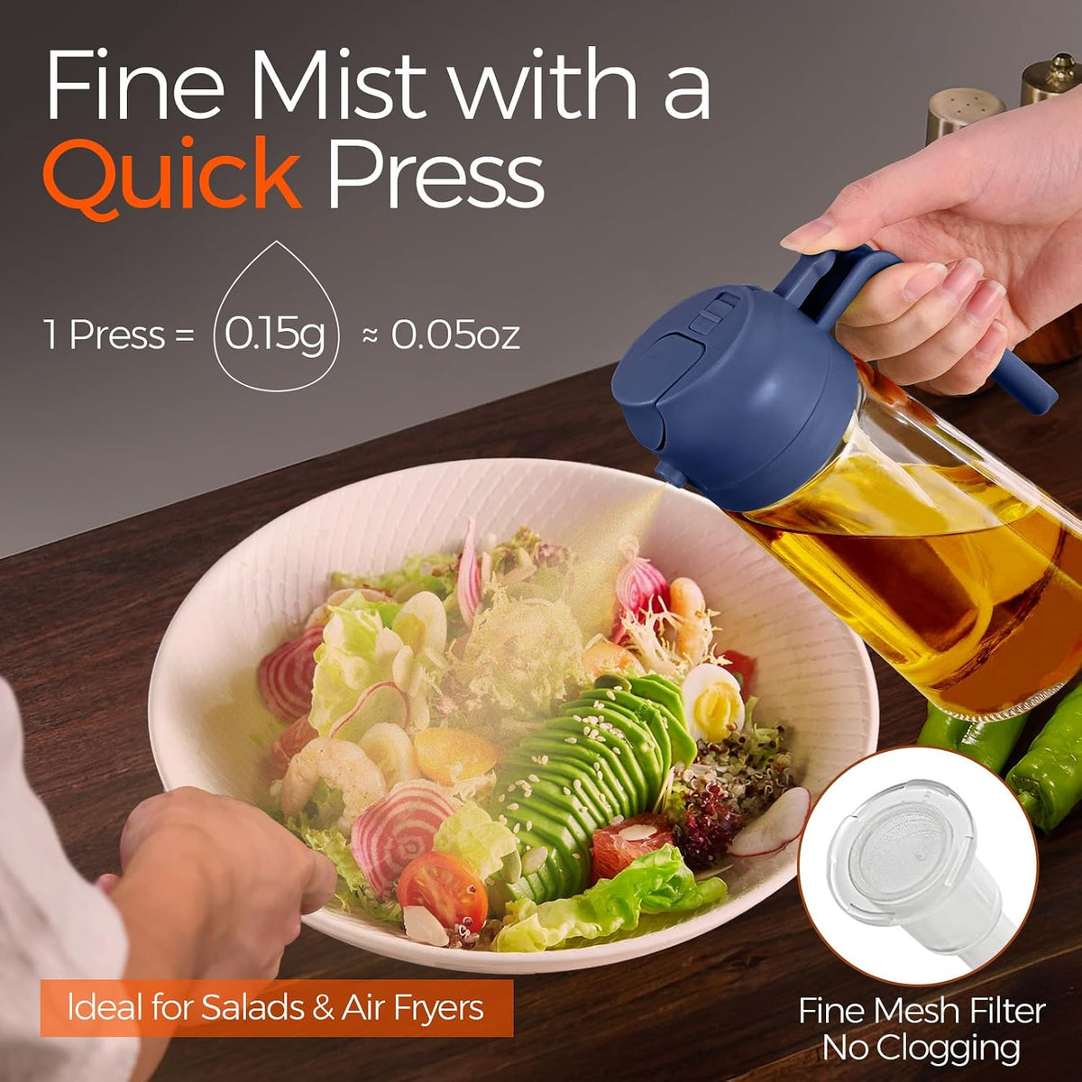16 oz 2-in-1 Glass Olive Oil Sprayer for Cooking, Creamy White | Food-grade dispenser bottle, 470 ml, spray and pour, portion control, stickers included, for salad, frying and BBQ