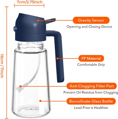16 oz 2-in-1 Glass Olive Oil Sprayer for Cooking, Creamy White | Food-grade dispenser bottle, 470 ml, spray and pour, portion control, stickers included, for salad, frying and BBQ