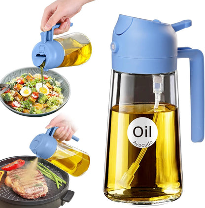 16 oz 2-in-1 Glass Olive Oil Sprayer for Cooking, Creamy White | Food-grade dispenser bottle, 470 ml, spray and pour, portion control, stickers included, for salad, frying and BBQ