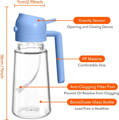 16 oz 2-in-1 Glass Olive Oil Sprayer for Cooking, Creamy White | Food-grade dispenser bottle, 470 ml, spray and pour, portion control, stickers included, for salad, frying and BBQ