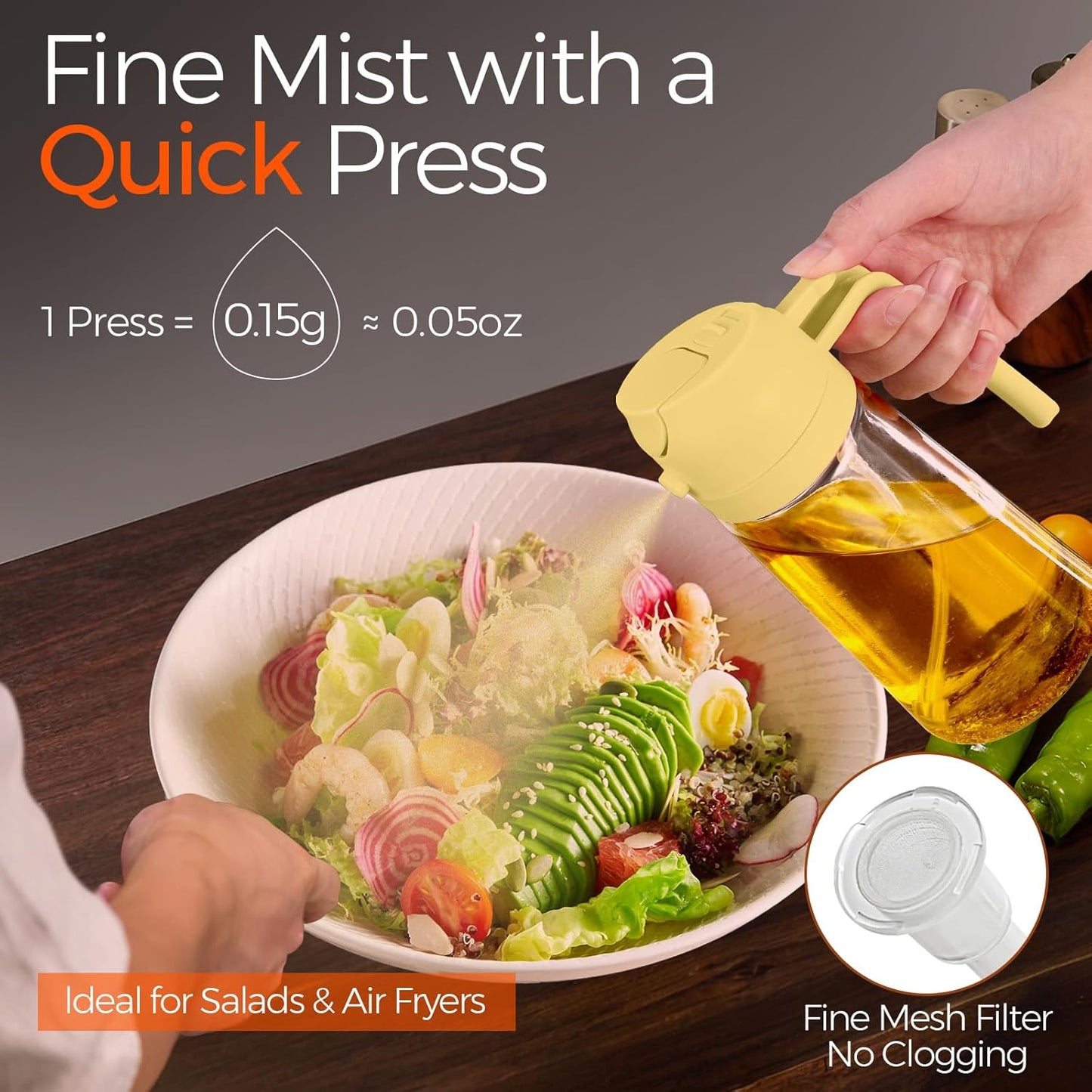 16 oz 2-in-1 Glass Olive Oil Sprayer for Cooking, Creamy White | Food-grade dispenser bottle, 470 ml, spray and pour, portion control, stickers included, for salad, frying and BBQ