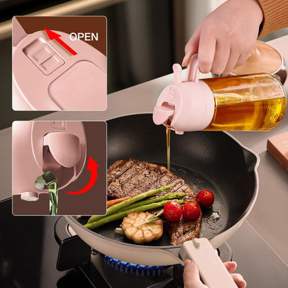 16 oz 2-in-1 Glass Olive Oil Sprayer for Cooking, Creamy White | Food-grade dispenser bottle, 470 ml, spray and pour, portion control, stickers included, for salad, frying and BBQ