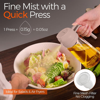 16 oz 2-in-1 Glass Olive Oil Sprayer for Cooking, Creamy White | Food-grade dispenser bottle, 470 ml, spray and pour, portion control, stickers included, for salad, frying and BBQ