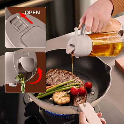 16 oz 2-in-1 Glass Olive Oil Sprayer for Cooking, Creamy White | Food-grade dispenser bottle, 470 ml, spray and pour, portion control, stickers included, for salad, frying and BBQ