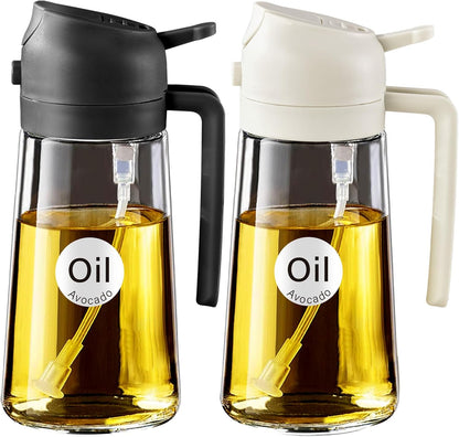 16 oz 2-in-1 Glass Olive Oil Sprayer for Cooking, Creamy White | Food-grade dispenser bottle, 470 ml, spray and pour, portion control, stickers included, for salad, frying and BBQ