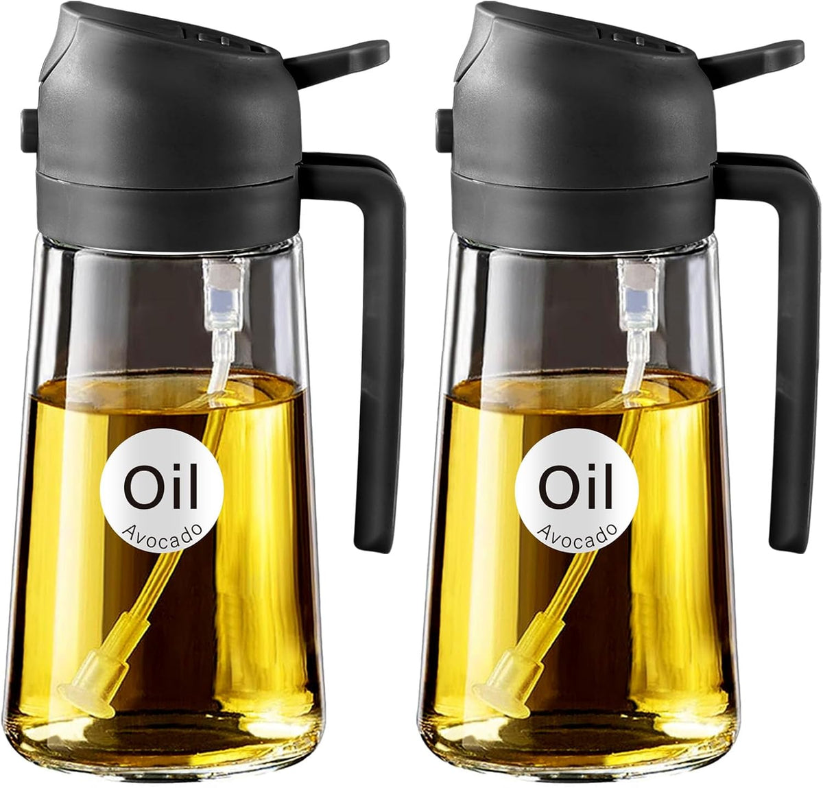 16 oz 2-in-1 Glass Olive Oil Sprayer for Cooking, Creamy White | Food-grade dispenser bottle, 470 ml, spray and pour, portion control, stickers included, for salad, frying and BBQ