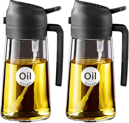 16 oz 2-in-1 Glass Olive Oil Sprayer for Cooking, Creamy White | Food-grade dispenser bottle, 470 ml, spray and pour, portion control, stickers included, for salad, frying and BBQ