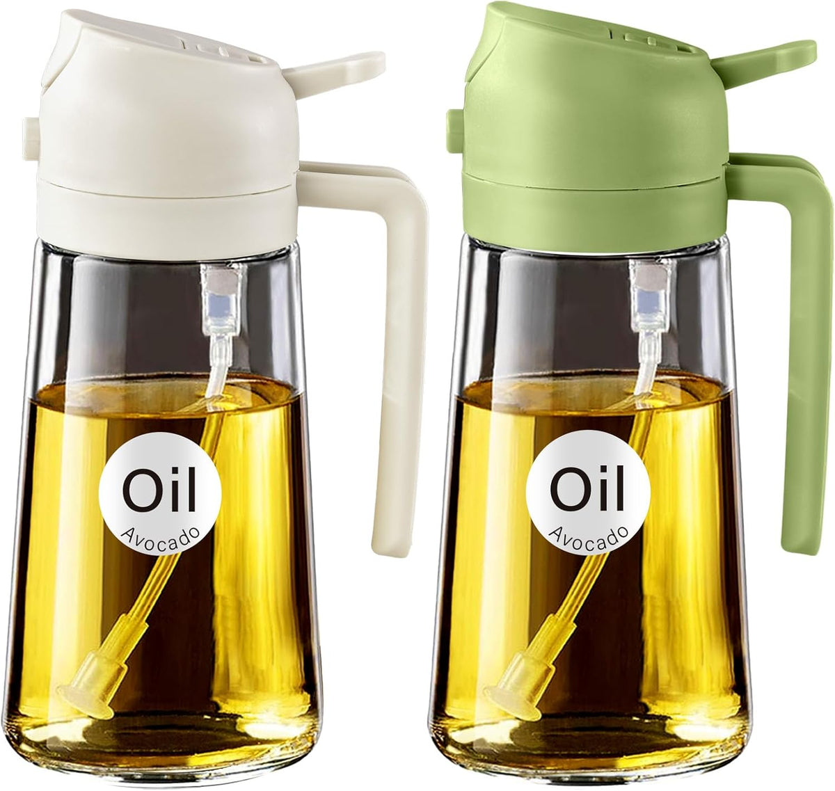 16 oz 2-in-1 Glass Olive Oil Sprayer for Cooking, Creamy White | Food-grade dispenser bottle, 470 ml, spray and pour, portion control, stickers included, for salad, frying and BBQ