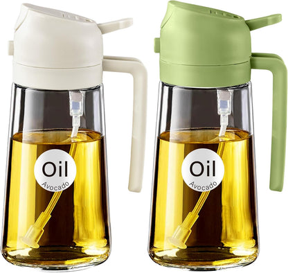 16 oz 2-in-1 Glass Olive Oil Sprayer for Cooking, Creamy White | Food-grade dispenser bottle, 470 ml, spray and pour, portion control, stickers included, for salad, frying and BBQ