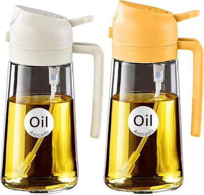 16 oz 2-in-1 Glass Olive Oil Sprayer for Cooking, Creamy White | Food-grade dispenser bottle, 470 ml, spray and pour, portion control, stickers included, for salad, frying and BBQ