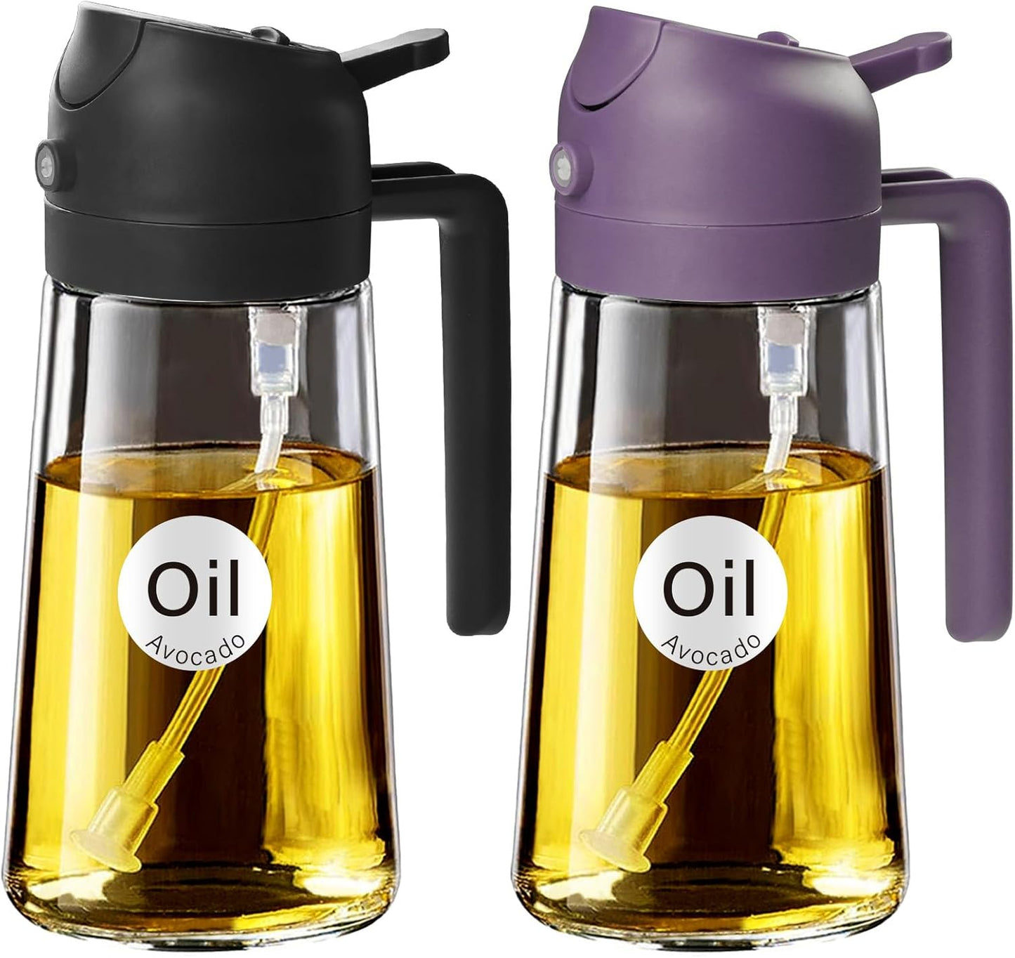 16 oz 2-in-1 Glass Olive Oil Sprayer for Cooking, Creamy White | Food-grade dispenser bottle, 470 ml, spray and pour, portion control, stickers included, for salad, frying and BBQ