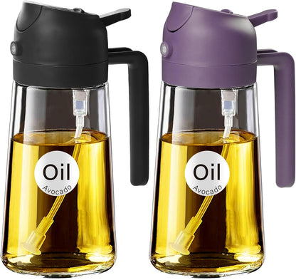 16 oz 2-in-1 Glass Olive Oil Sprayer for Cooking, Creamy White | Food-grade dispenser bottle, 470 ml, spray and pour, portion control, stickers included, for salad, frying and BBQ