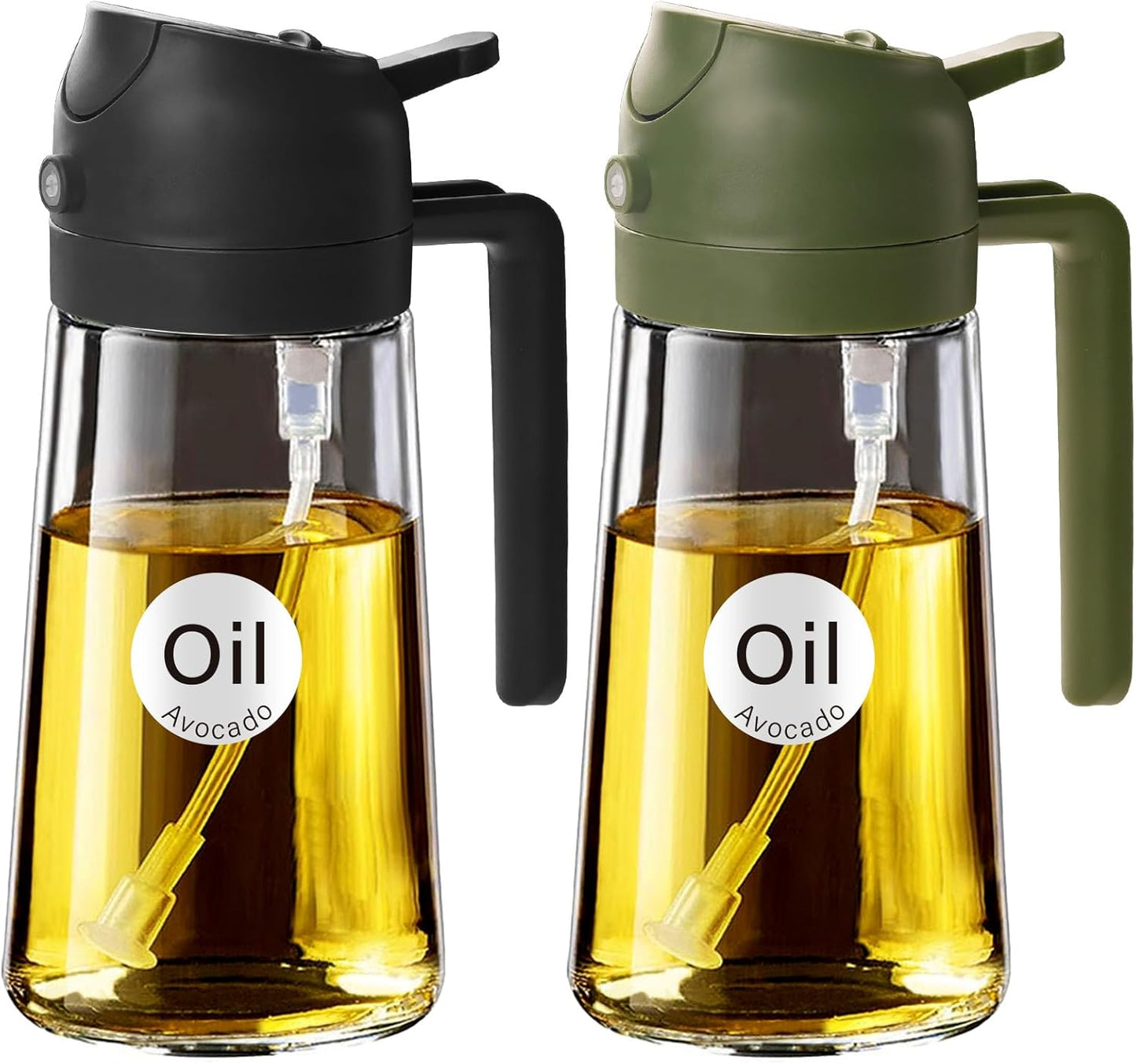 16 oz 2-in-1 Glass Olive Oil Sprayer for Cooking, Creamy White | Food-grade dispenser bottle, 470 ml, spray and pour, portion control, stickers included, for salad, frying and BBQ