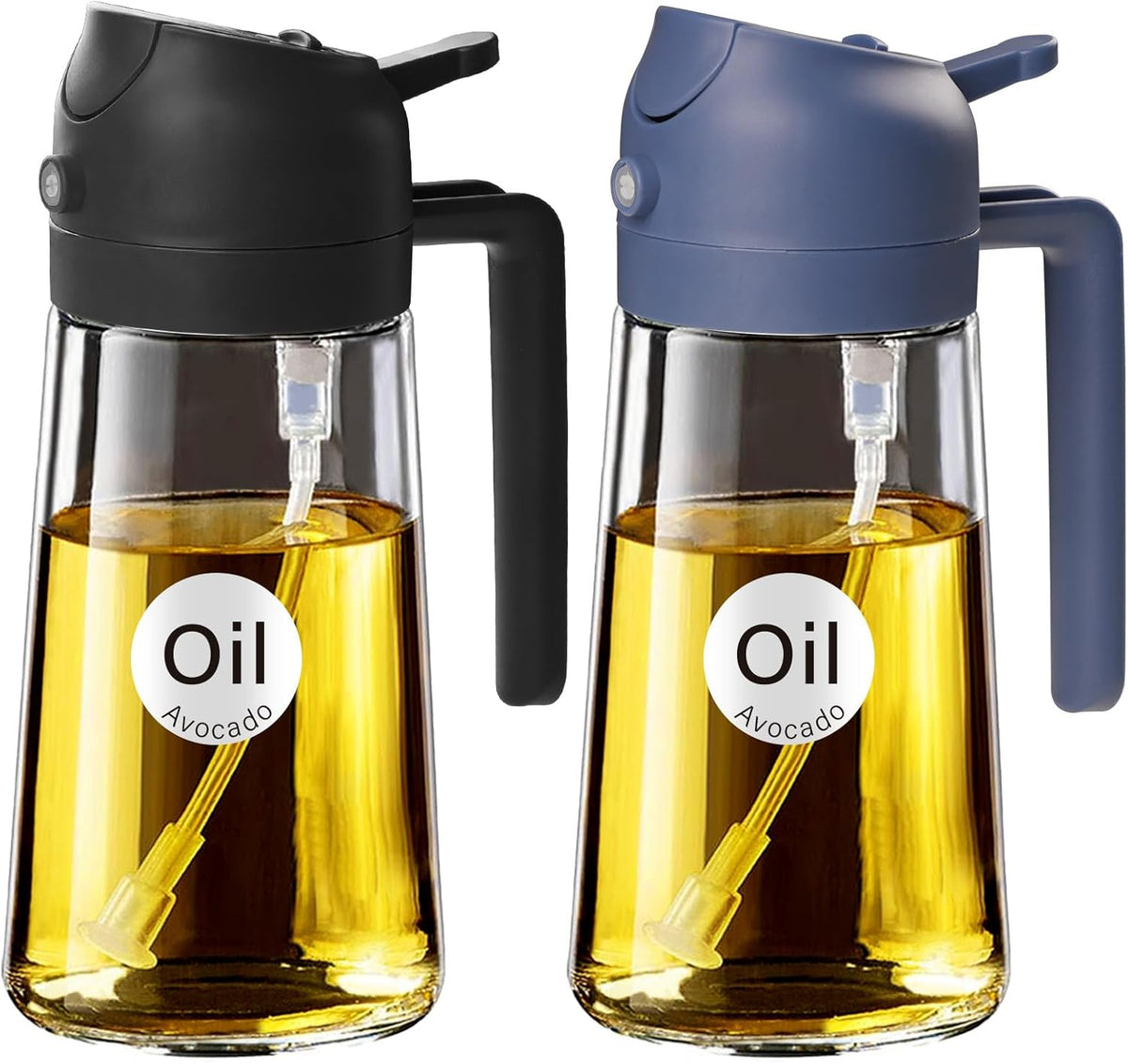 16 oz 2-in-1 Glass Olive Oil Sprayer for Cooking, Creamy White | Food-grade dispenser bottle, 470 ml, spray and pour, portion control, stickers included, for salad, frying and BBQ