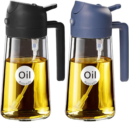 16 oz 2-in-1 Glass Olive Oil Sprayer for Cooking, Creamy White | Food-grade dispenser bottle, 470 ml, spray and pour, portion control, stickers included, for salad, frying and BBQ