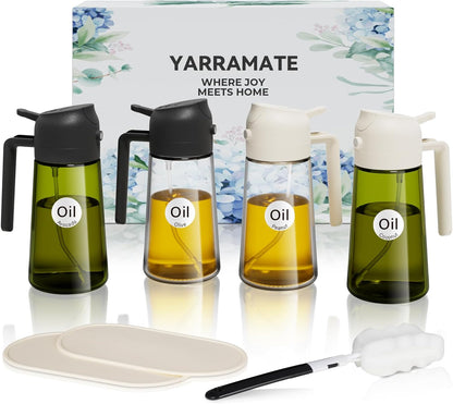 16 oz 2-in-1 Glass Olive Oil Sprayer for Cooking, Creamy White | Food-grade dispenser bottle, 470 ml, spray and pour, portion control, stickers included, for salad, frying and BBQ