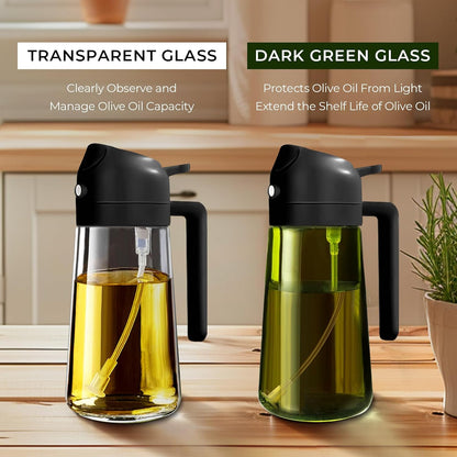 16 oz 2-in-1 Glass Olive Oil Sprayer for Cooking, Creamy White | Food-grade dispenser bottle, 470 ml, spray and pour, portion control, stickers included, for salad, frying and BBQ