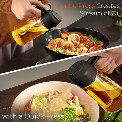 16 oz 2-in-1 Glass Olive Oil Sprayer for Cooking, Creamy White | Food-grade dispenser bottle, 470 ml, spray and pour, portion control, stickers included, for salad, frying and BBQ