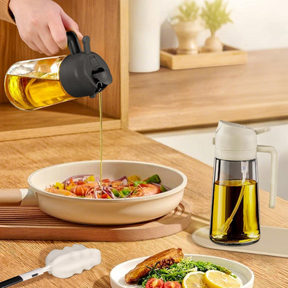 16 oz 2-in-1 Glass Olive Oil Sprayer for Cooking, Creamy White | Food-grade dispenser bottle, 470 ml, spray and pour, portion control, stickers included, for salad, frying and BBQ