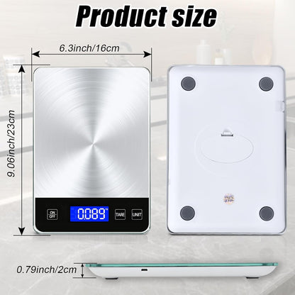 Waterproof Kitchen Scale, 5kg/11lb Food Scale Precisely Measures Grams and Ounces for Baking and Cooking, Stainless Stee Digital Scale with Backlight for Food