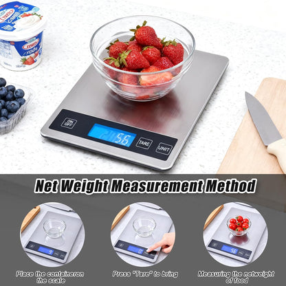 Waterproof Kitchen Scale, 5kg/11lb Food Scale Precisely Measures Grams and Ounces for Baking and Cooking, Stainless Stee Digital Scale with Backlight for Food
