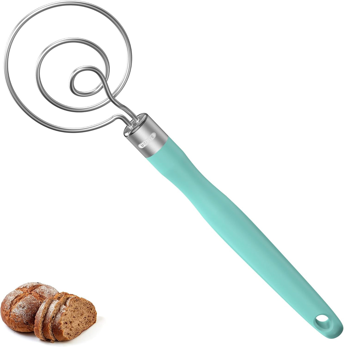 Danish Dough Whisk 18/8 Stainless Steel Sourdough Mixer, Aqua Sky
