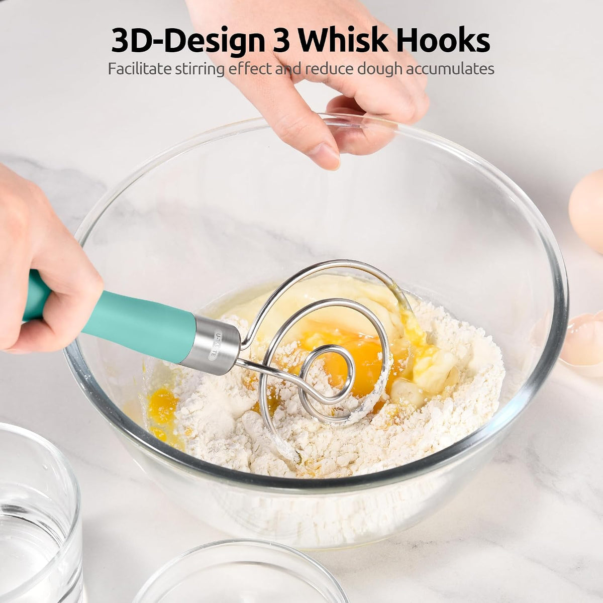 Danish Dough Whisk 18/8 Stainless Steel Sourdough Mixer, Aqua Sky