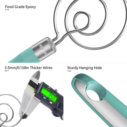 Danish Dough Whisk 18/8 Stainless Steel Sourdough Mixer, Aqua Sky