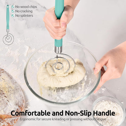 Danish Dough Whisk 18/8 Stainless Steel Sourdough Mixer, Aqua Sky