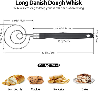 Danish Dough Whisk 18/8 Stainless Steel Sourdough Mixer, Aqua Sky