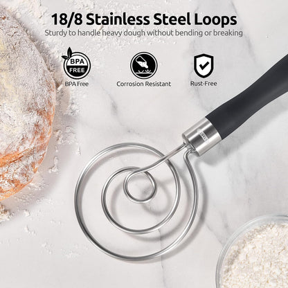 Danish Dough Whisk 18/8 Stainless Steel Sourdough Mixer, Aqua Sky