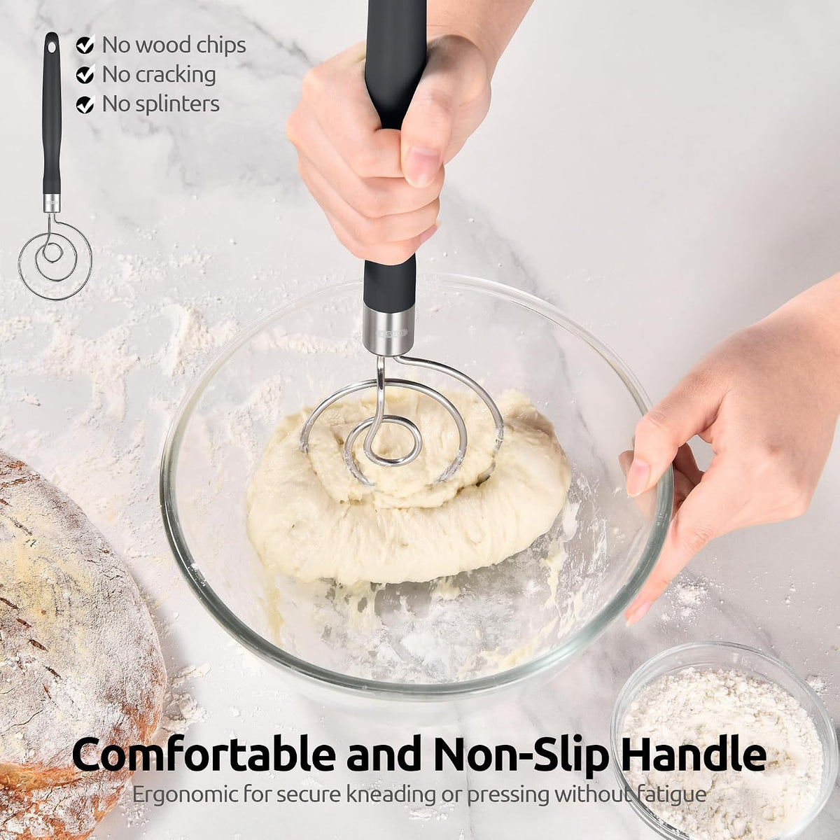 Danish Dough Whisk 18/8 Stainless Steel Sourdough Mixer, Aqua Sky