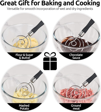 Danish Dough Whisk 18/8 Stainless Steel Sourdough Mixer, Aqua Sky
