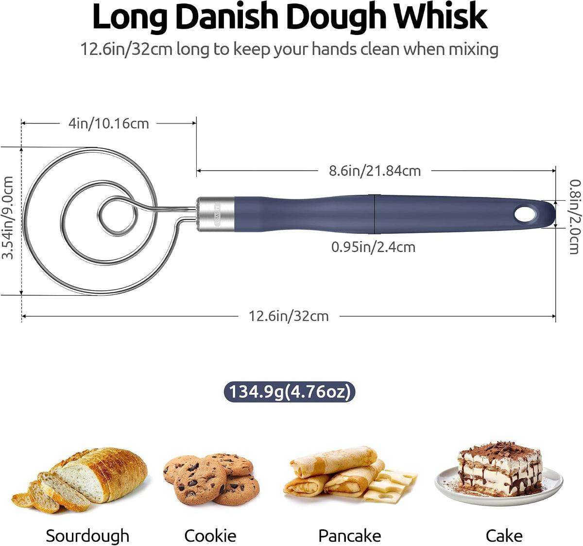 Danish Dough Whisk 18/8 Stainless Steel Sourdough Mixer, Aqua Sky