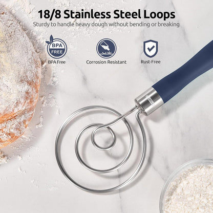 Danish Dough Whisk 18/8 Stainless Steel Sourdough Mixer, Aqua Sky