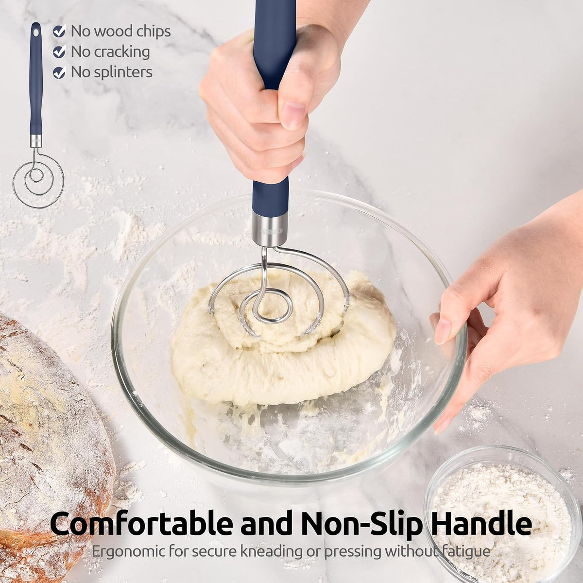 Danish Dough Whisk 18/8 Stainless Steel Sourdough Mixer, Aqua Sky