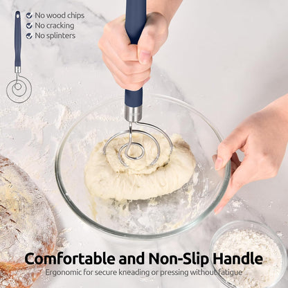 Danish Dough Whisk 18/8 Stainless Steel Sourdough Mixer, Aqua Sky
