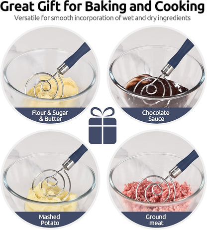 Danish Dough Whisk 18/8 Stainless Steel Sourdough Mixer, Aqua Sky