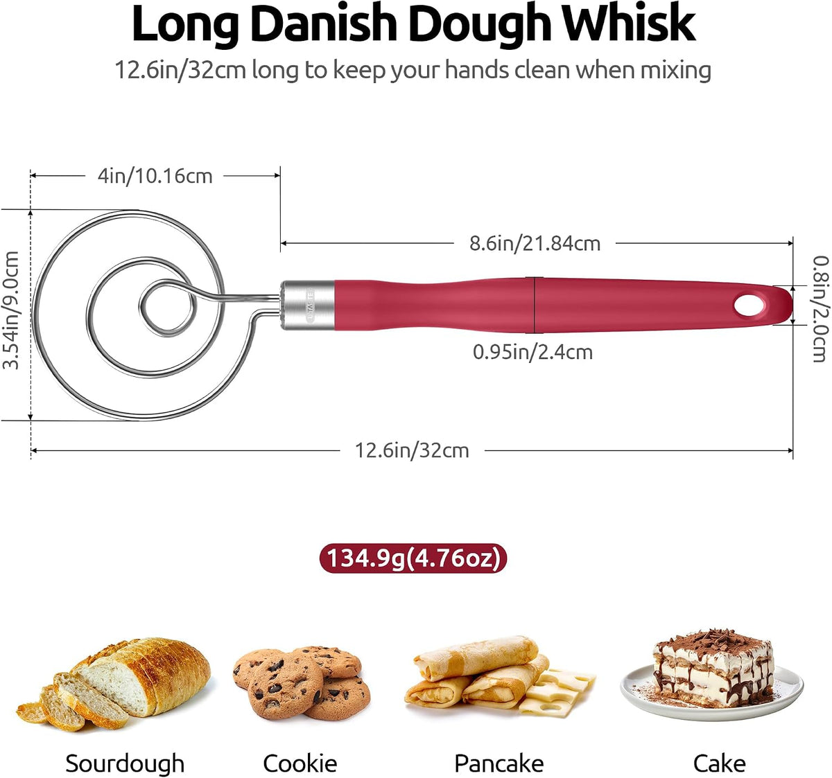 Danish Dough Whisk 18/8 Stainless Steel Sourdough Mixer, Aqua Sky