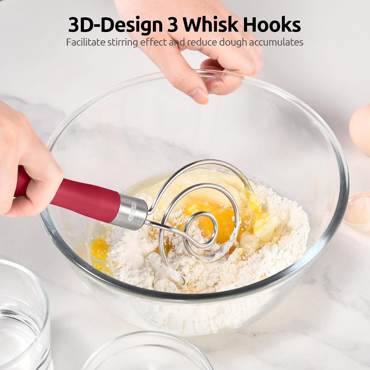 Danish Dough Whisk 18/8 Stainless Steel Sourdough Mixer, Aqua Sky