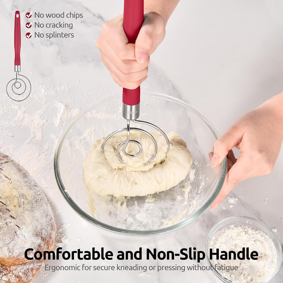 Danish Dough Whisk 18/8 Stainless Steel Sourdough Mixer, Aqua Sky