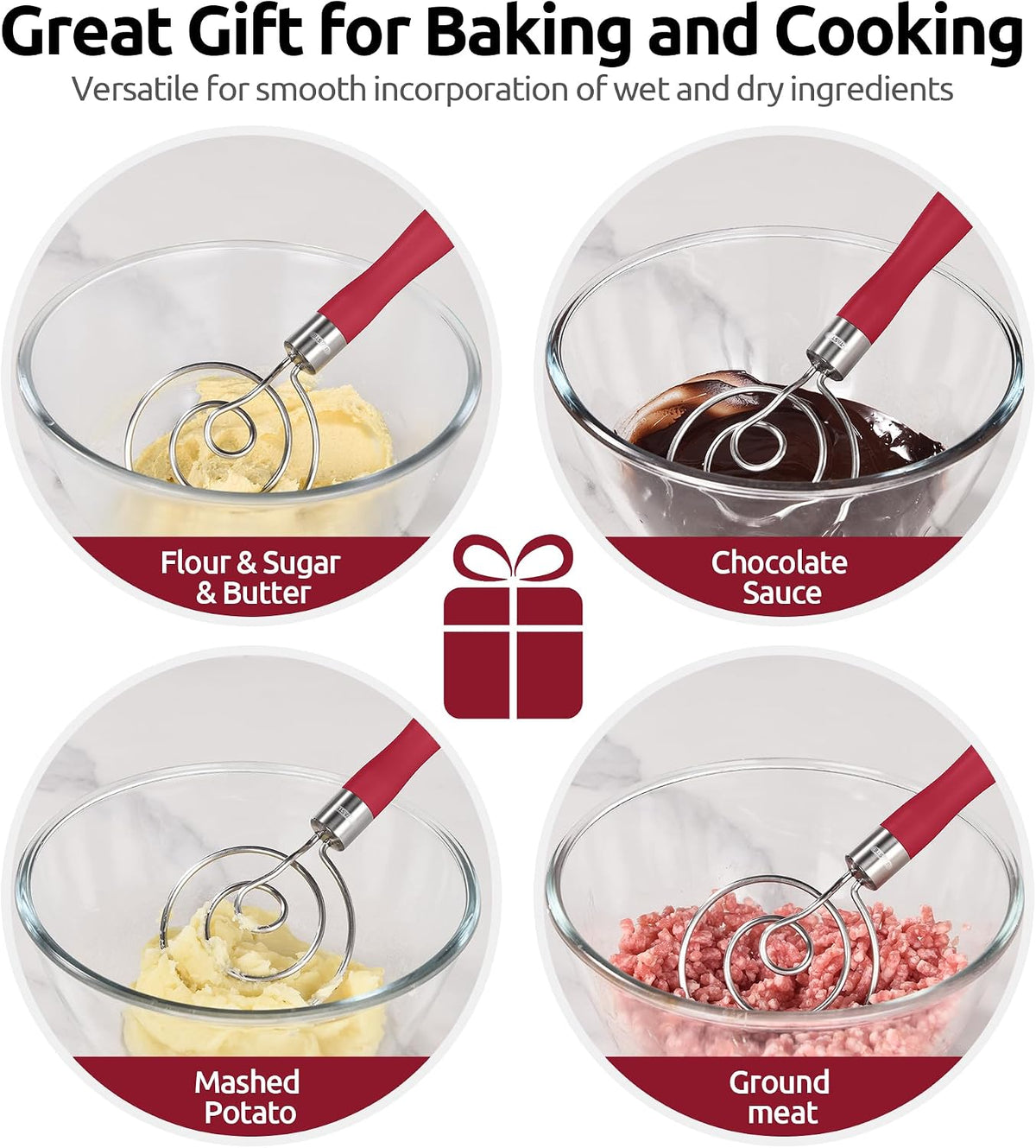 Danish Dough Whisk 18/8 Stainless Steel Sourdough Mixer, Aqua Sky