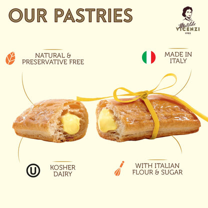 Delizia Pastry Cream , Cream Filled Puff Pastry Patisserie Rolls, All-Natural, Kosher Dairy, Made in Italy - 4.41oz (125g) Box, 4-Pack